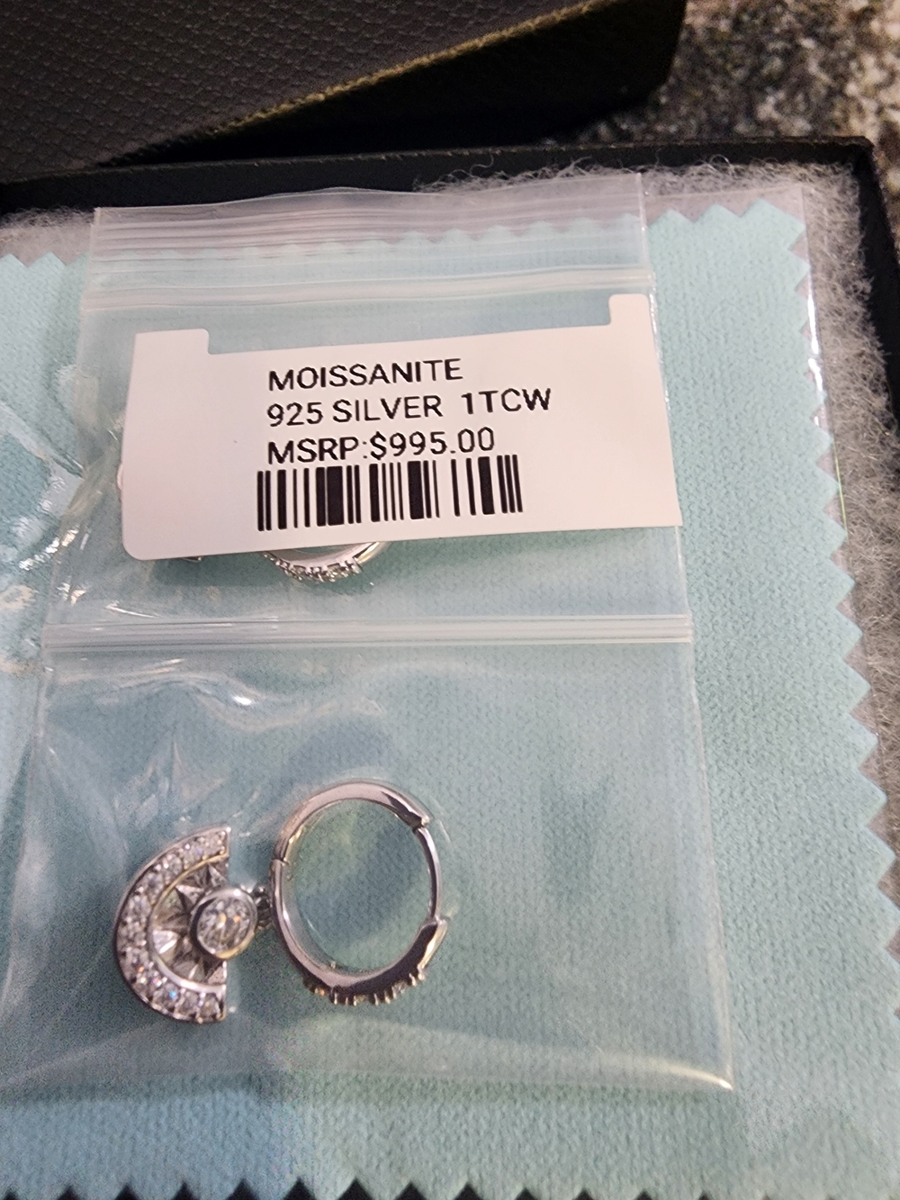 Moissanite 925 Silver Hoop Earrings with Crescent CZ Accent - Silver